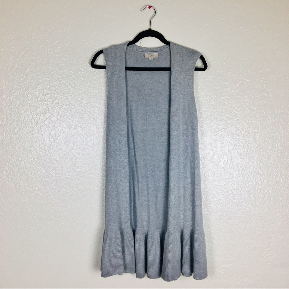 LOFT Sleeveless Long Light Grey Cardigan